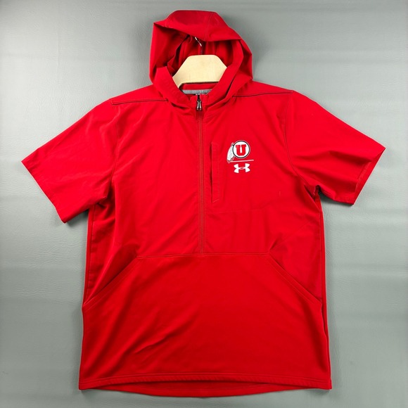 Under Armour Other - Under Armour Utah Utes Men XL Red 1/2 Zip Short Sleeve Hoodie Pullover Loose Fit